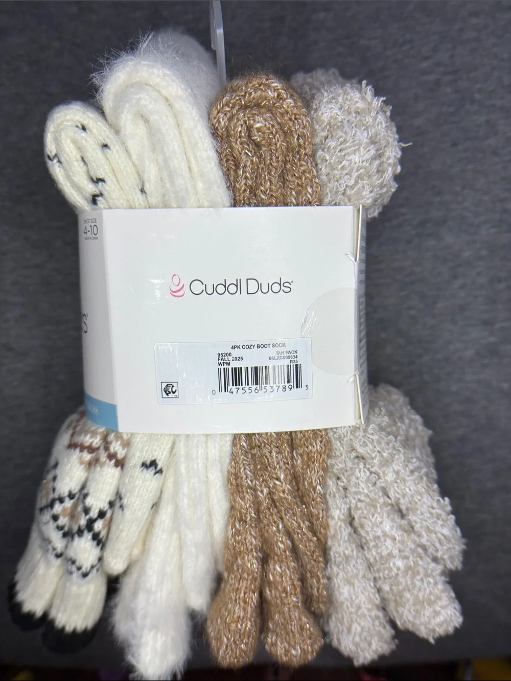CUDDL DUDS Womens Crew Socks 4 Pack  Super Soft Plush Boot Socks Tan Size 4-10